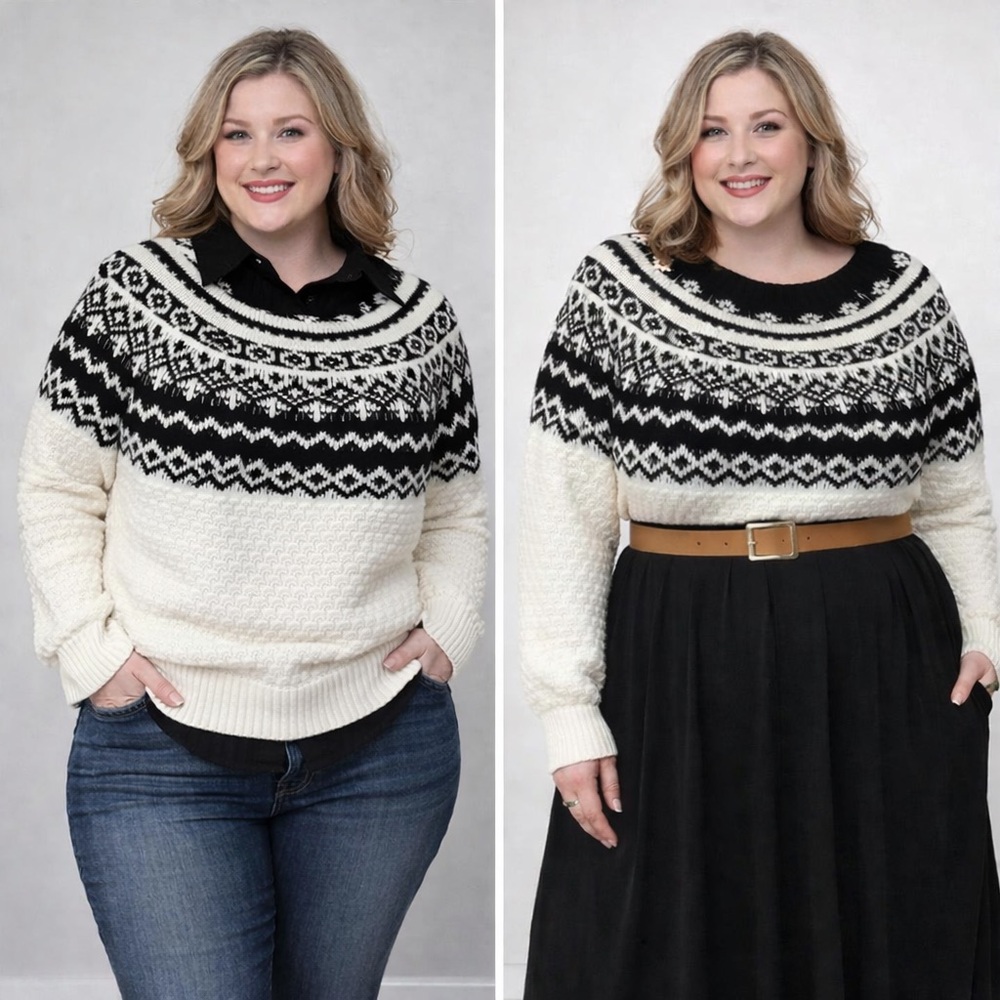 CJ Banks Black and White Knit Sweater
